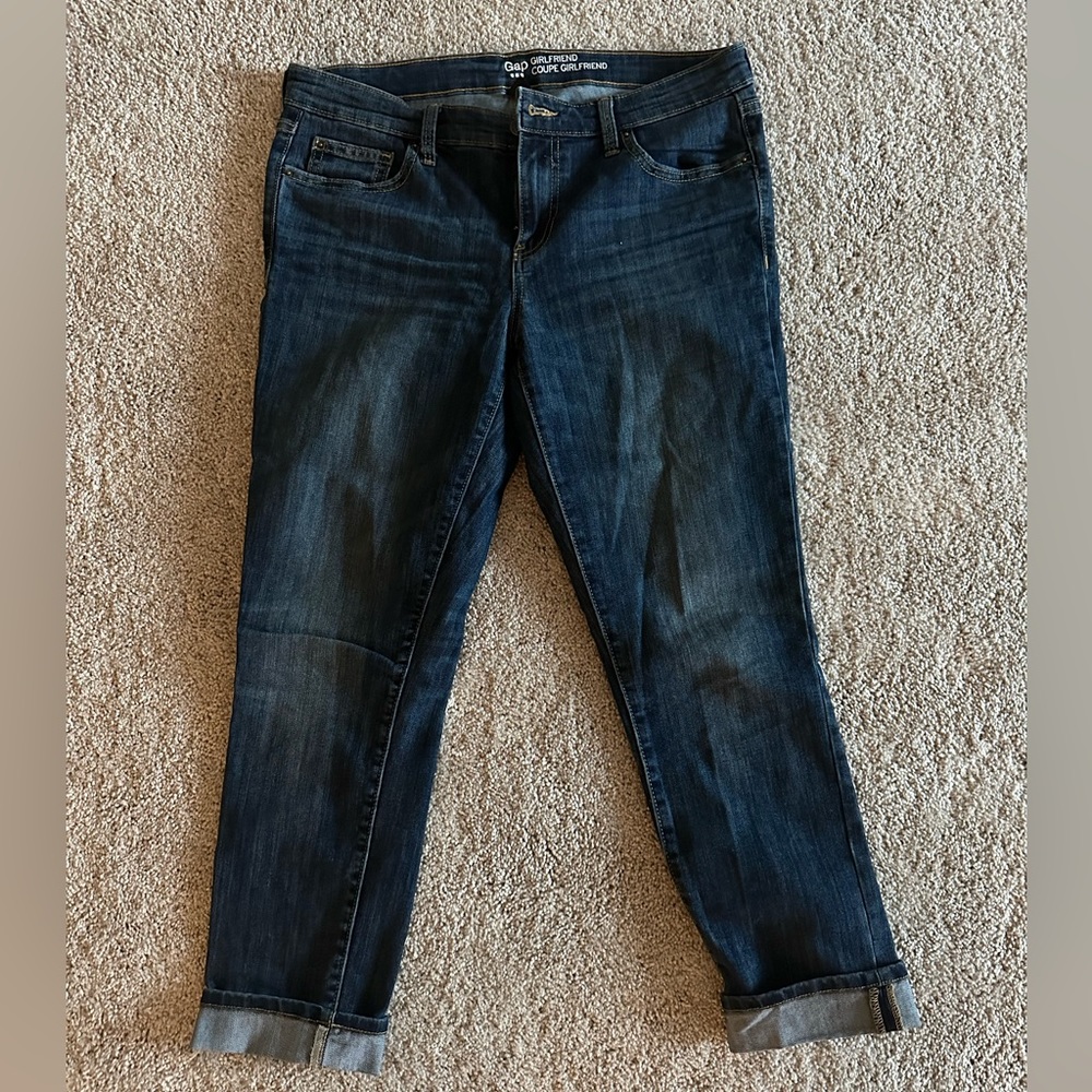 Gap dark wash cuffed girlfriend fit denim